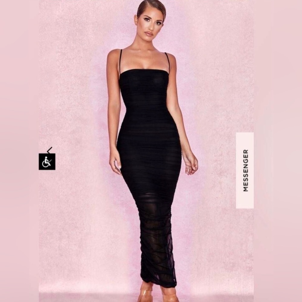 House of CB - Fornarina Ruched Mesh Maxi Black Dress